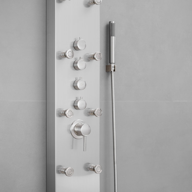 4-way Diverter Rainfall Shower Tower Panel System With Rainfall Waterfall Shower Head And Shower Hand In Brushed Nickel