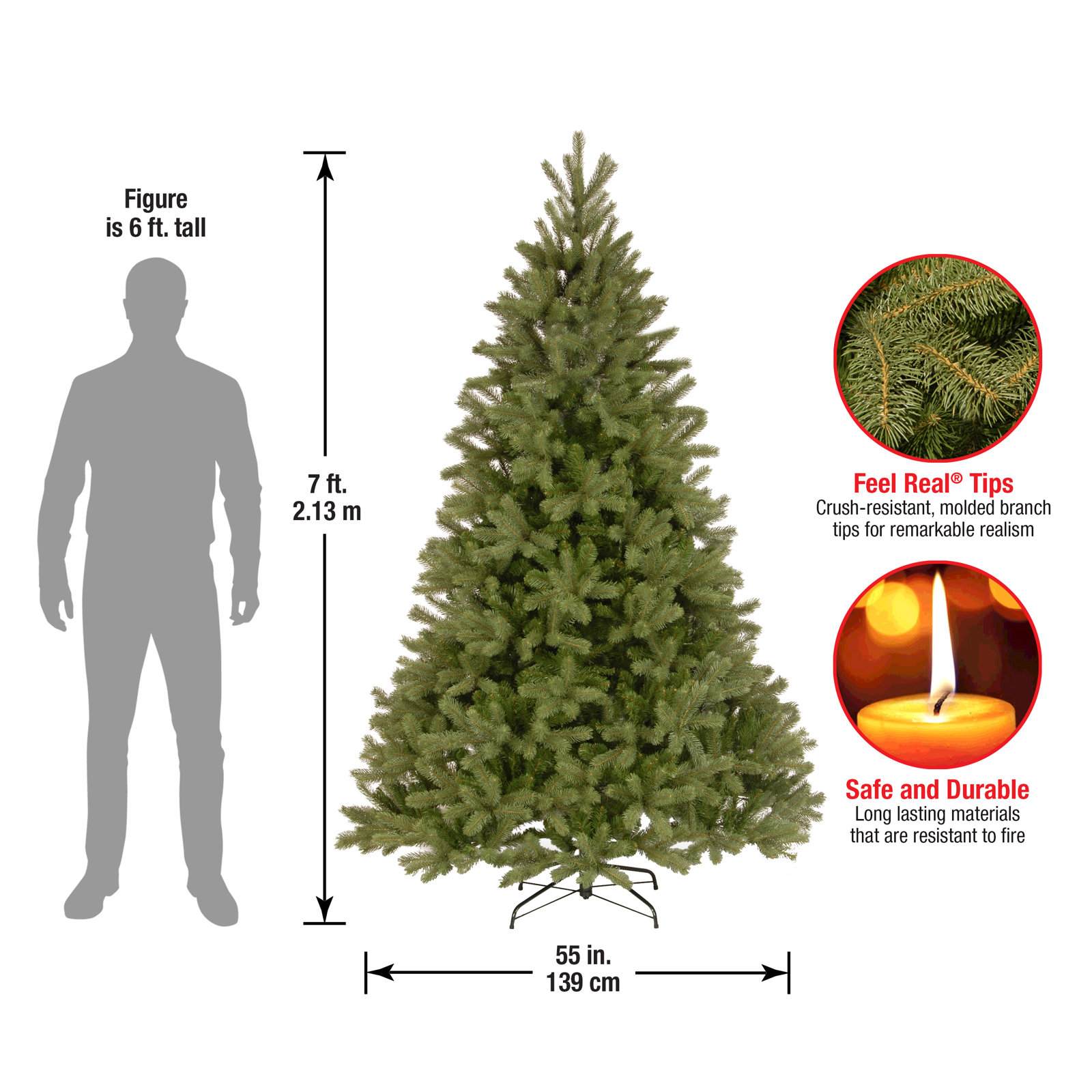 Pre-Lit Fir Christmas Tree, 7' H x 55" W, Not Pre-Lit