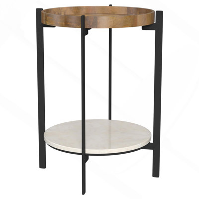 Natural And Black Round End Table