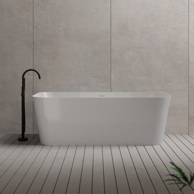 Baignoire de trempage blanche en acrylique avec trop-plein et bonde escamotable 59 "x 29,5" MonBlari pour salle de bain