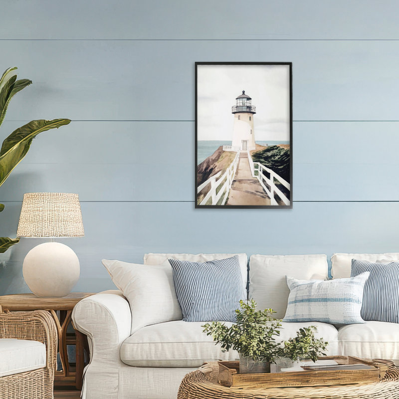 Aquarelle, sentier du phare, estampe numérique, conception de Sissi et Seb, Giclée encadrée noir minuit, H 24 po x l 16 po
