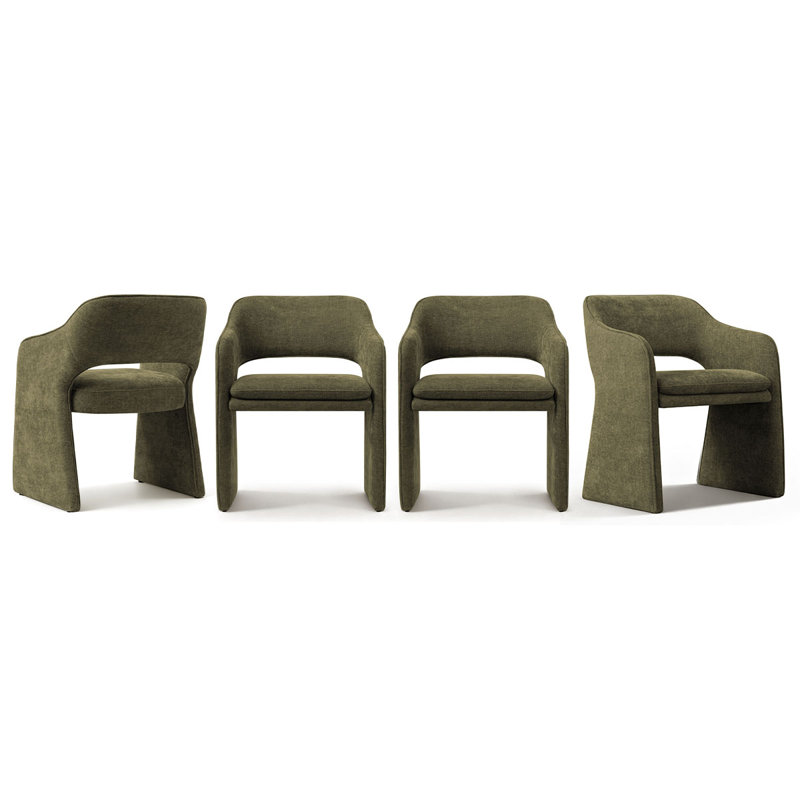 19" Seat Height Upholstered Fabric Dining Armchair, Olive Green