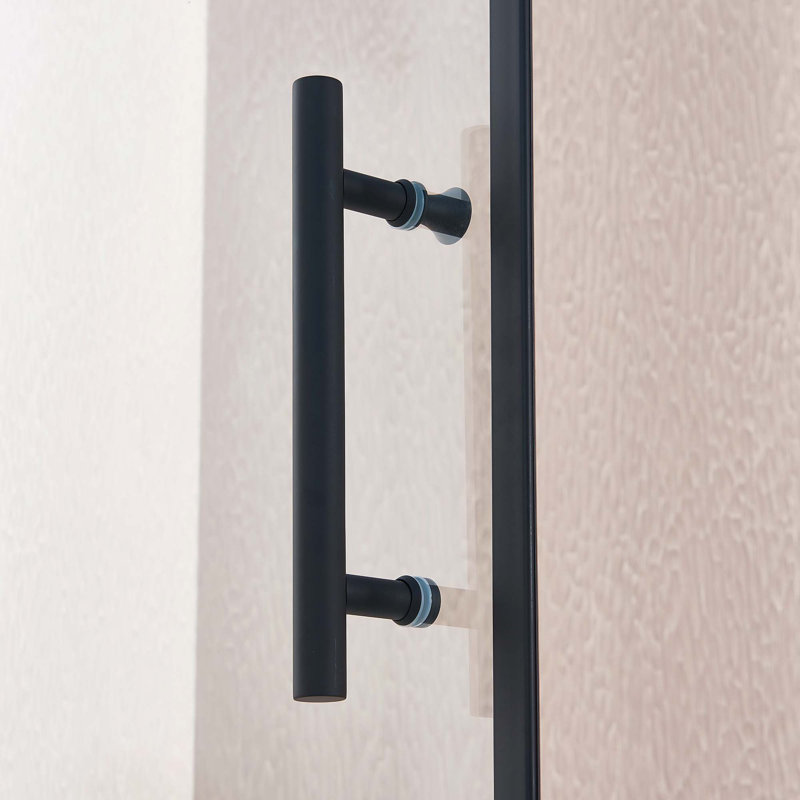 Porte de douche pivotante simple pivotante, alliage d'aluminium noir mat, verre trempé clair de 6 mm d'épaisseur.