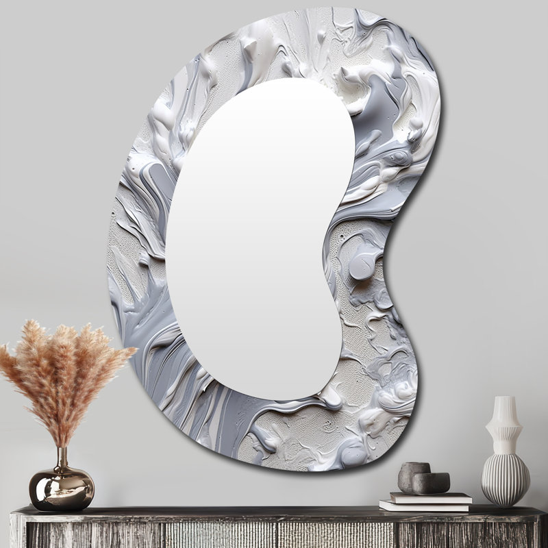 Esmurria gris et crème Harmony In Chaos II - miroir mural asymétrique abstrait, miroir de forme unique moderne, art imprimé en métal