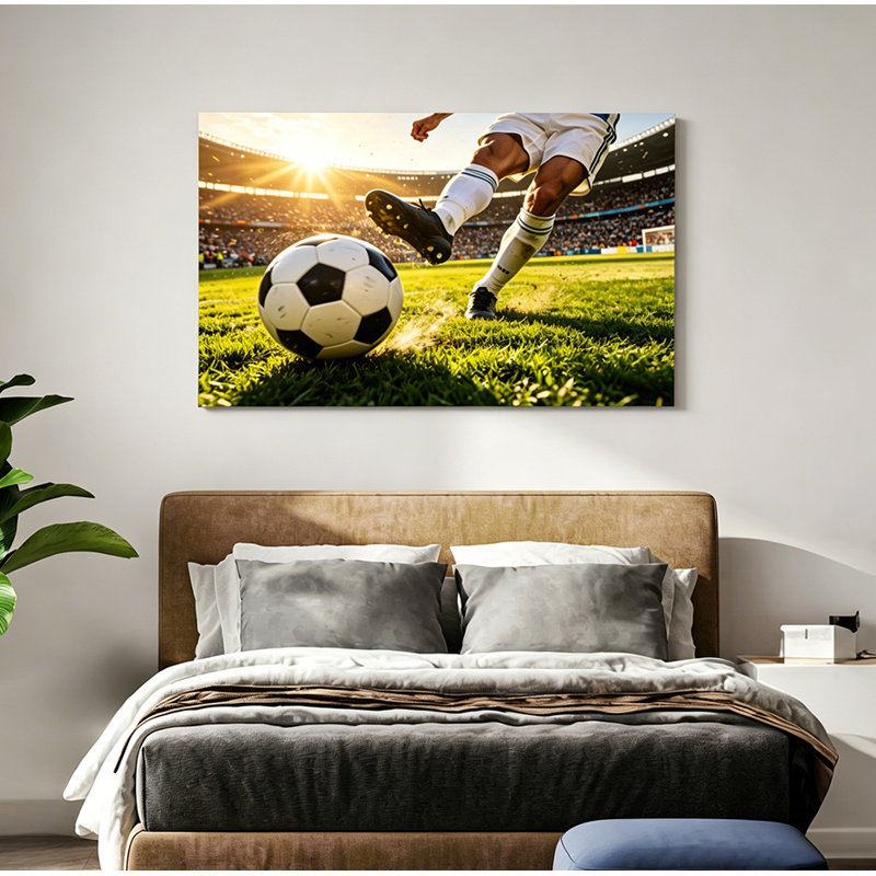 «Soccer Kick Moment», art mural sur toile, scène de sport réaliste, H 18 po x l 24 po