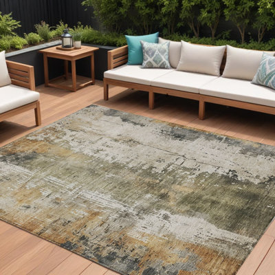 Tapis extérieur lavable abstrait vert olive 8 pi x 10 pi