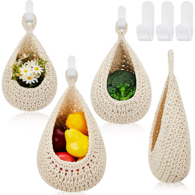 Panier mural suspendu en forme de larme, paniers suspendus, panier à oignon, manteau de rangement bohémien, crochets muraux pour cuisine, maison, restaurant, rangement, légumes, 3 tailles