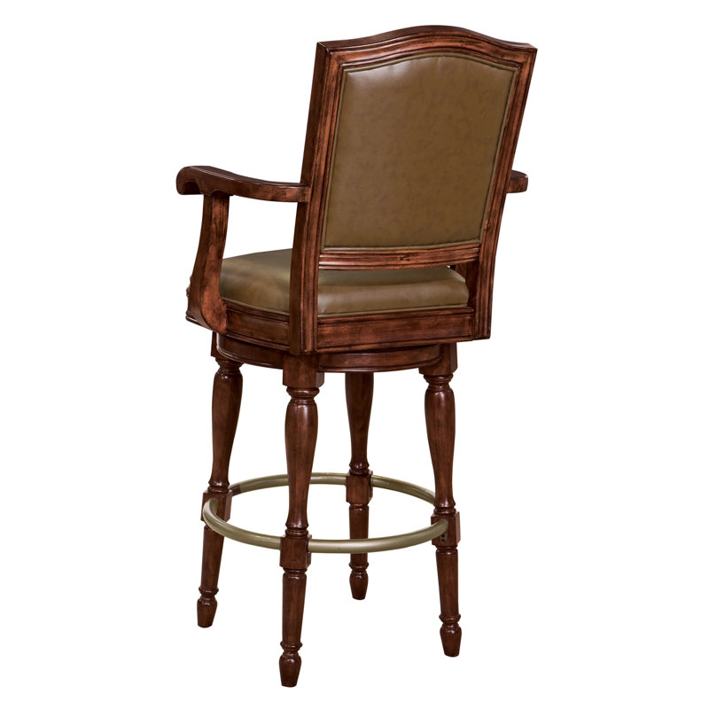 Tabouret de bar pivotant Cheers en cerisier Hampton avec similicuir brun