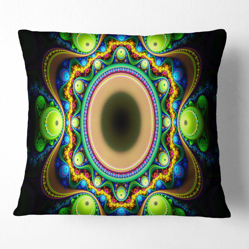 Motif fractal avec cercles - coussin imprimé abstrait, 16 po x 1 po, Coussin décoratif, Vert