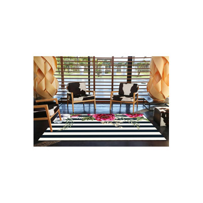 Floral Black Striped Geometric Modern Floral Striped Decorative Carpet