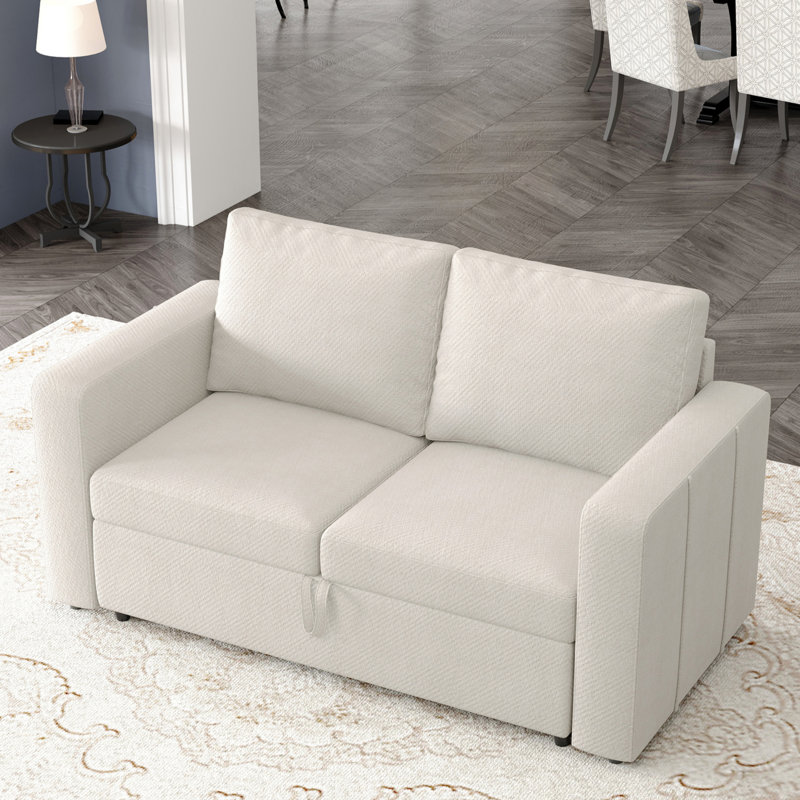 Rafael Loveseat Sofa With Under-Seat-Storage, Beige Chenille