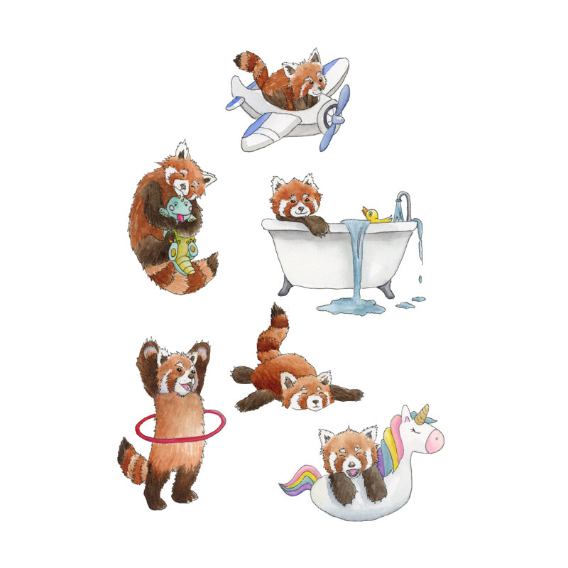 "Red Pandas 1" par Leah Tedesco sur, Pas de tapis, H 36 po x l 24 po, Papier avec cadre unique doré