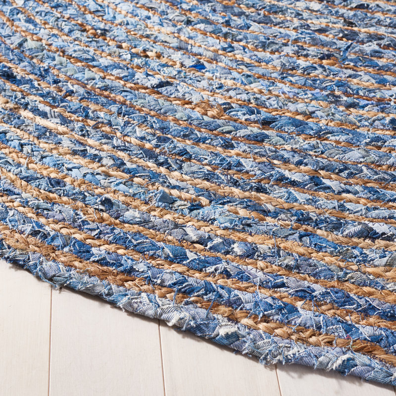 Demar Handmade Flatweave Blue/Natural Area Rug, Oval 3' x 5'
