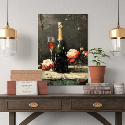Canvas Wall Art Champagne Bottle And Glass With Roses Wall Art Vintage Poster Print Home Decor
