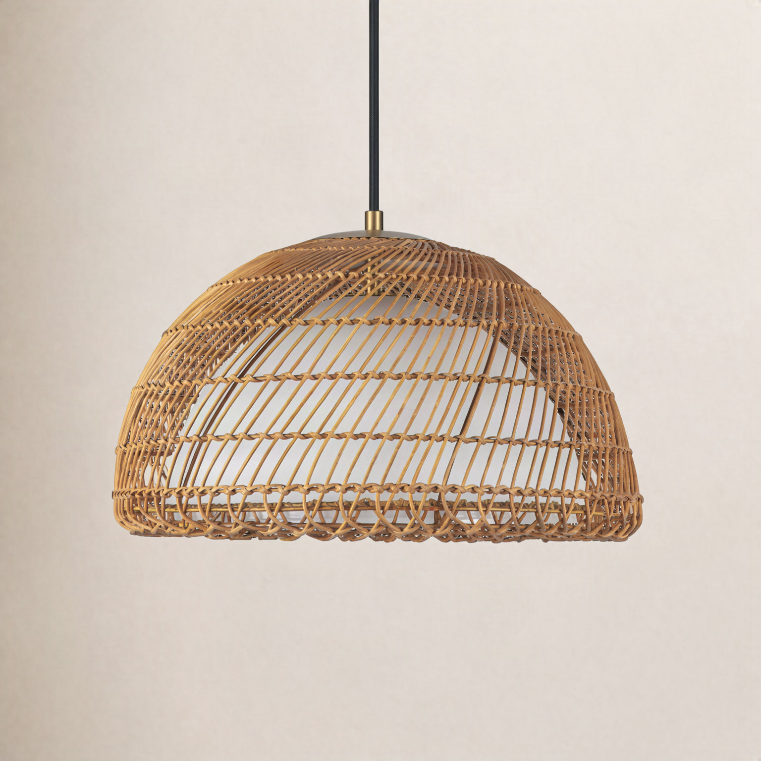 Verbana Single Light Rattan Steel Pendant, Brown