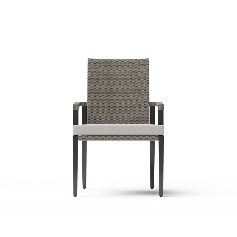 Outdoor Contemporary Set Of 2 Arm Dining Chairs And Sunbrella Cushions - Sunbrella Canvas Flax