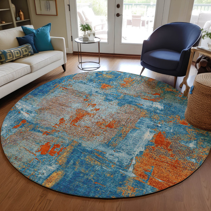 Tapis intérieur / extérieur lavable à la machine ACN989 1 pi 8 po x 2 pi 6 po, Rond 8 pi