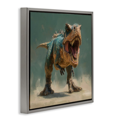 Roaring T-Rex dans un cadre flottant vert, design par Wumples