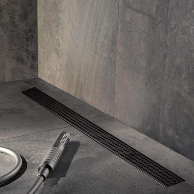 ZIHUI Long Drain de douche 48 pouces noir mat Drains linéaires à pieds réglables Drain de tranchée avec crépine amovible pour salle de bain