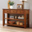 Console en bois de pin massif 48 po, table d'appoint moderne avec 3 tiroirs de rangement et 2 tablettes. Facile à assembler (brun) (ancien SKU: W120290517)-1161281676