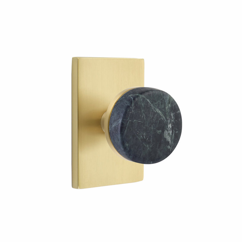 Ensemble de boutons d'intimité Emtek Select, moderne Rosette, tige conique, bouton en marbre vert, CF, Laiton satiné