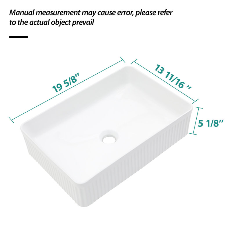 Lavabo de salle de bain rectangulaire en céramique blanche 19,63 "X 13,69"