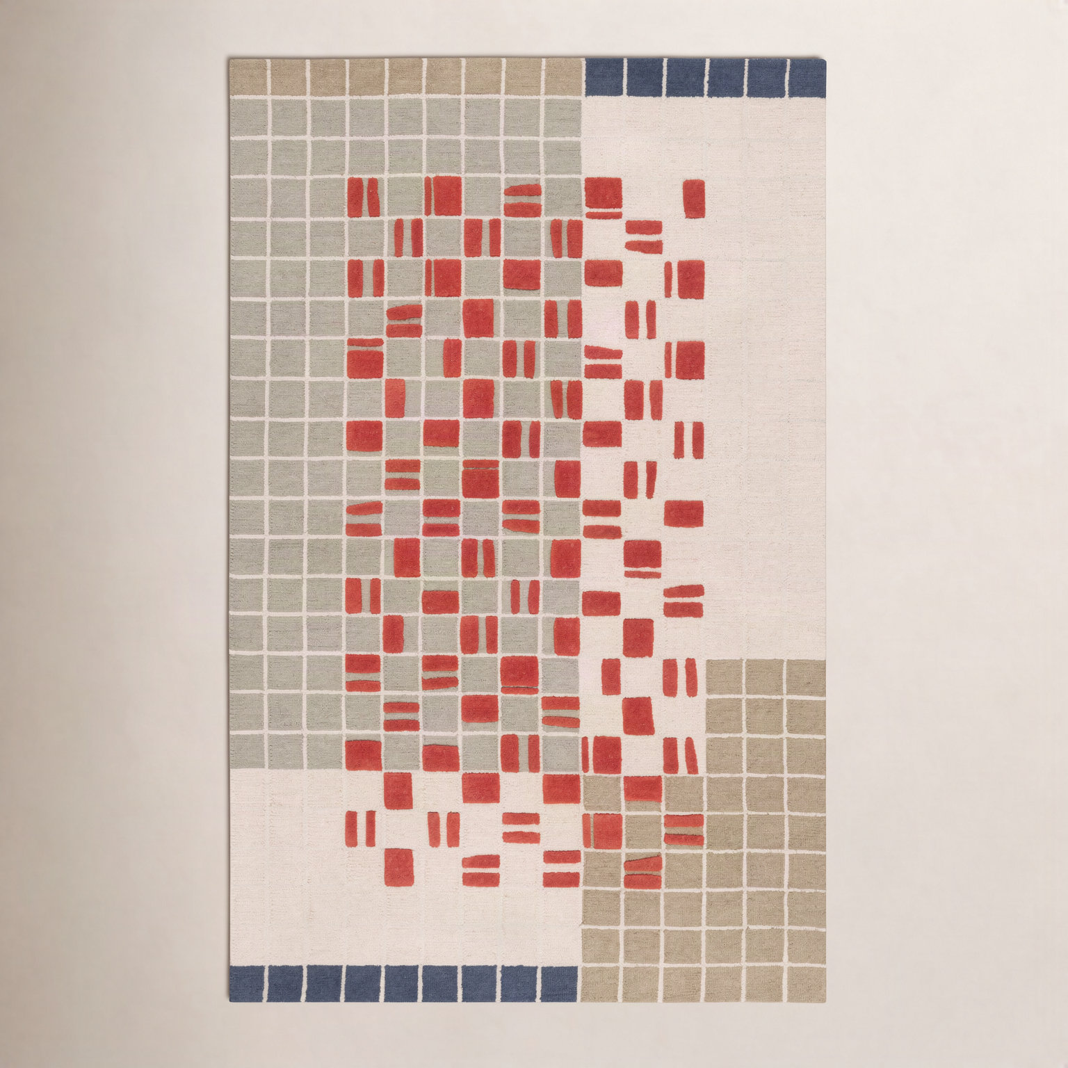 Elswick Gray Red Hand-Tufted Geometric Wool Rug, Rectangle 3' x 5'