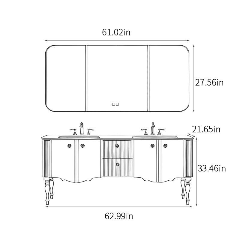Armoire de salle de bain de style moderne et simple., H 33,46 po x l 62,99 po x P 21,65 po, Blanc cassé