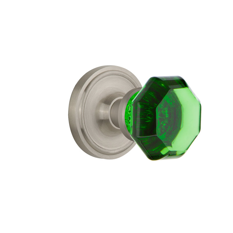 Rosette classique avec bouton de porte Waldorf émeraude, 2 3/4 po, Nickel satiné