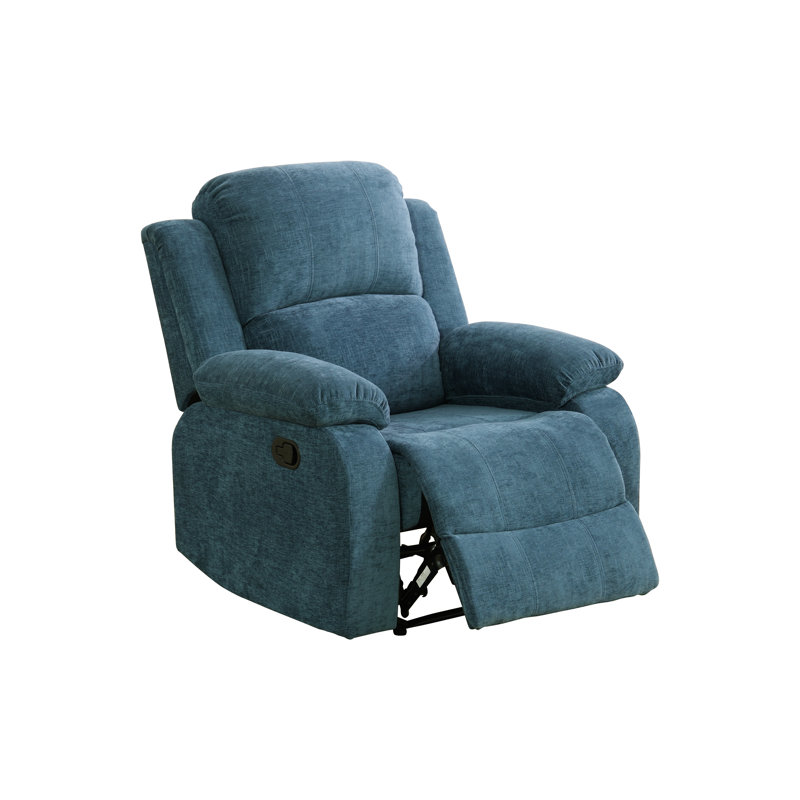 Light Blue Fluffy Fabric Manual Recling Chair, Blue Microfiber / Microsuede