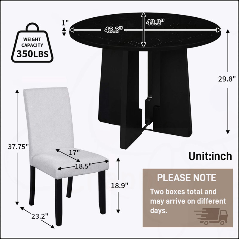 Ensemble de salle à manger moderne 5 pièces avec table de 43 pouces et 4 chaises rembourrées, facile à assembler pour toute pièce