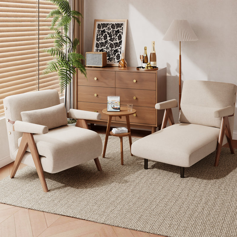 3-in-1 Convertible Linen Sofa Chair with Solid Wood Legs | 5-Position Adjustable Sleeper Bed, 31.8" H x 33.7" W x 74.8" D