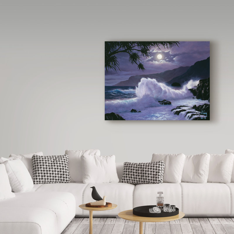 Large Waves Landscape Print on Canvas with Solid Wood Frame