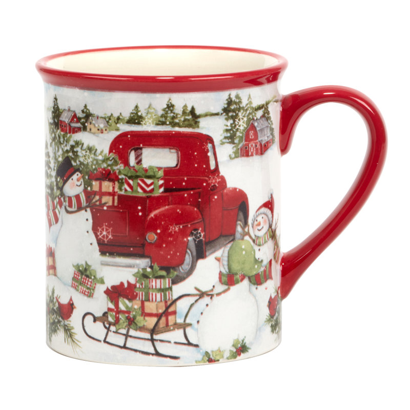 Tasses de bonhomme de neige camion rouge