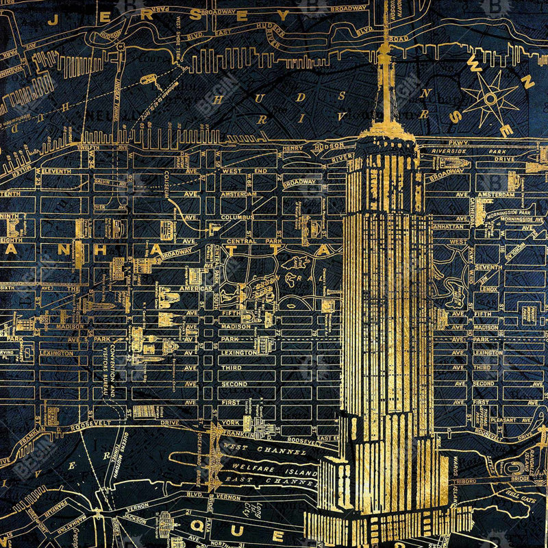 Gold city blue print - 18"x18" Throw pillow cover - Poly twill - Print on demand