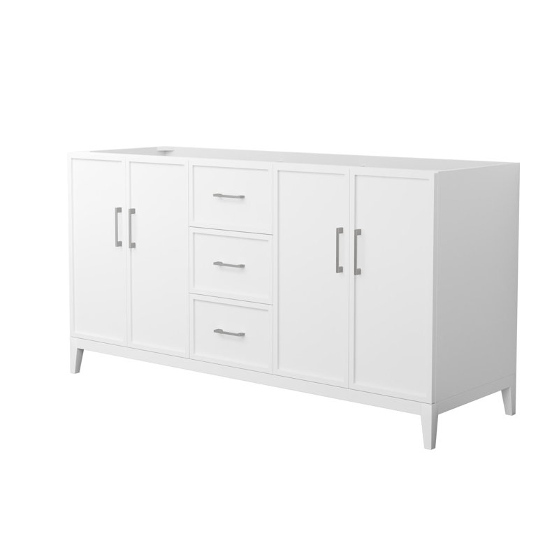 Elan 65'' W Double Bathroom Vanity Base, White/Brushed Nickel