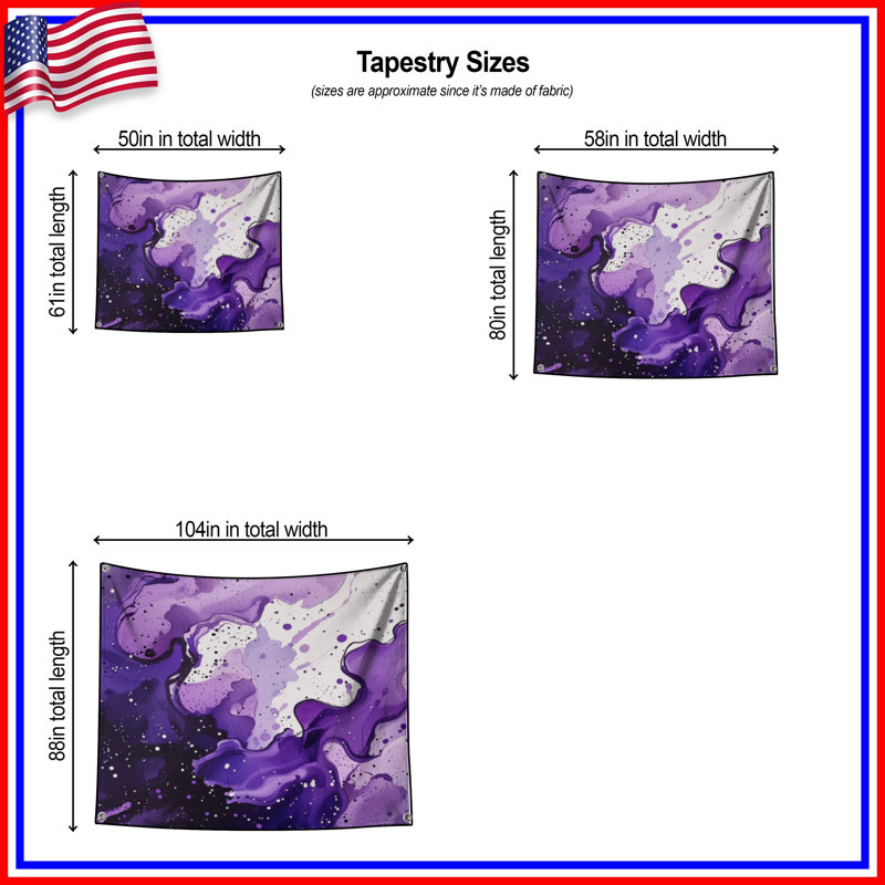 Tapisserie murale «Purple Splash» - Décoration murale abstraite, 104in H x88 with 4 Grommets