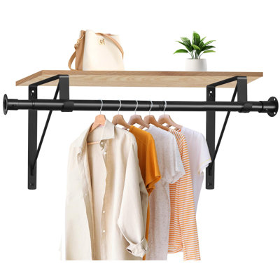 Closet Rod, 16 To 75 Inch Heavy Duty Adjustable Clothes Rod For Hanging Clothes And Heavy Duty Clothes Rod Bracket Rods Support (The Shelf NOT Included) (Black)