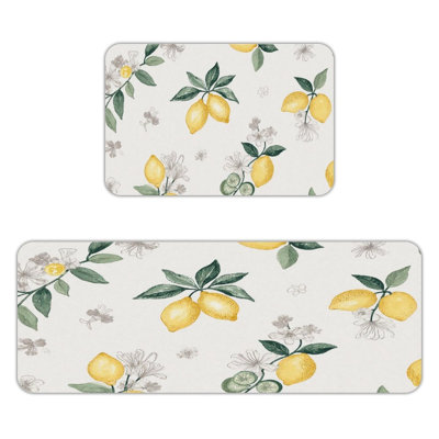 Tapis de cuisine antidérapant citron et floral, 2 pièces