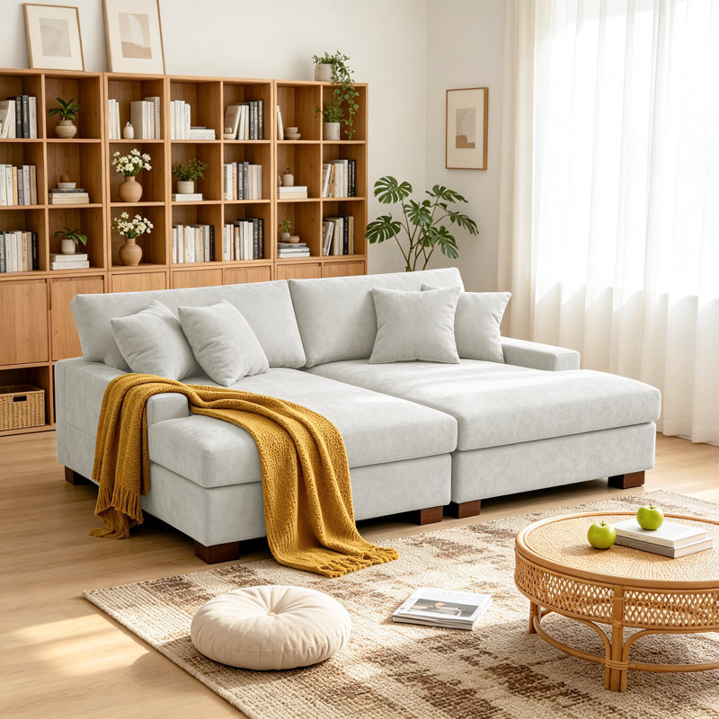 Oversized Upholstered Offwhite Chenille Sleeper Sofa Bed Lounge sofa with Armrests & Throw Pillows, Off White Chenille
