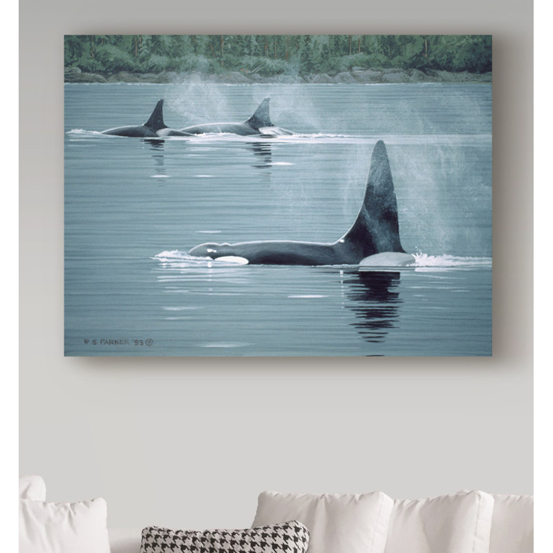«Orcas» par Etelca, impression sur toile tendue, H 14 po x l 19 po x P 2 po