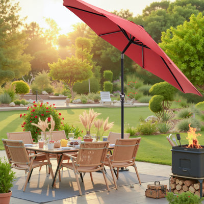 9FT Outdoor Patio Umbrella Outdoor Table Umbrella With Push Button Tilt And Crank Market Umbrella  For Garden Deck Backyard Pool