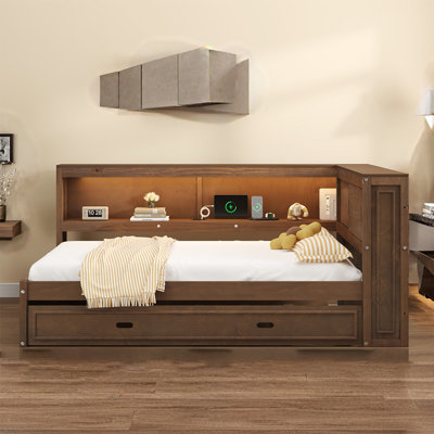 Full Daybed With Storage Shelves, USB, LED, And Trundle by Lark Manor