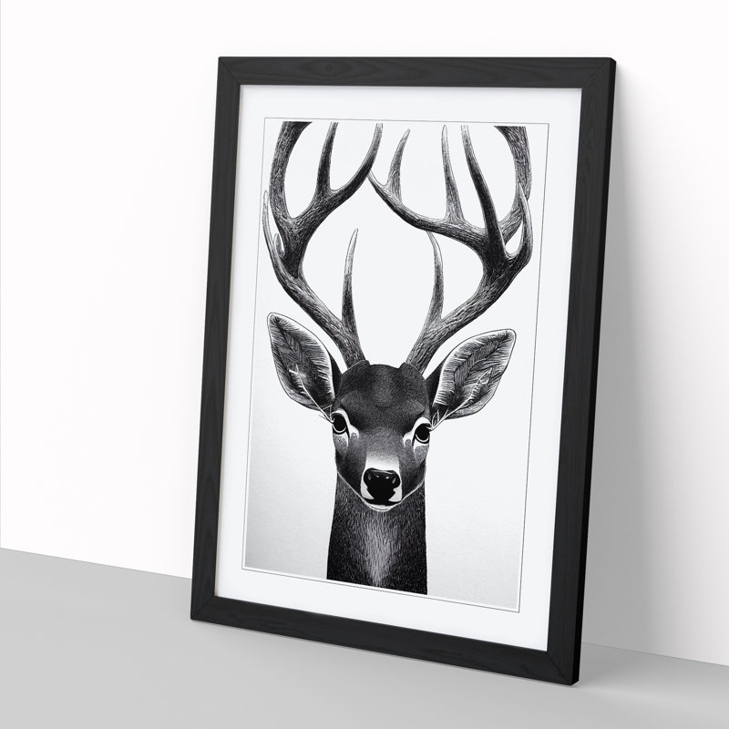 Face Of A Deer - Single Picture Frame Print, 34cm H x 25cm W x 2cm D, Oak