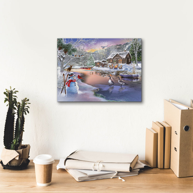 Trinx 'Winter Cabin 2' by Bigelow Illustrations Canvas Wall Art, 12" H x 16" W x 0.75" D