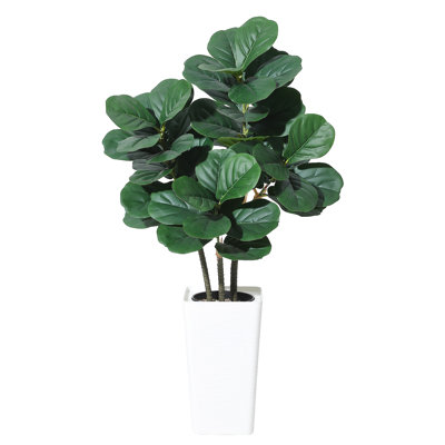 Figuier figuier artificiel de 4 pi, plante ficus lyrata en pot artificiel, plante de plancher artificielle avec jardinière blanche pour la décoration de salon de bureau à domicile