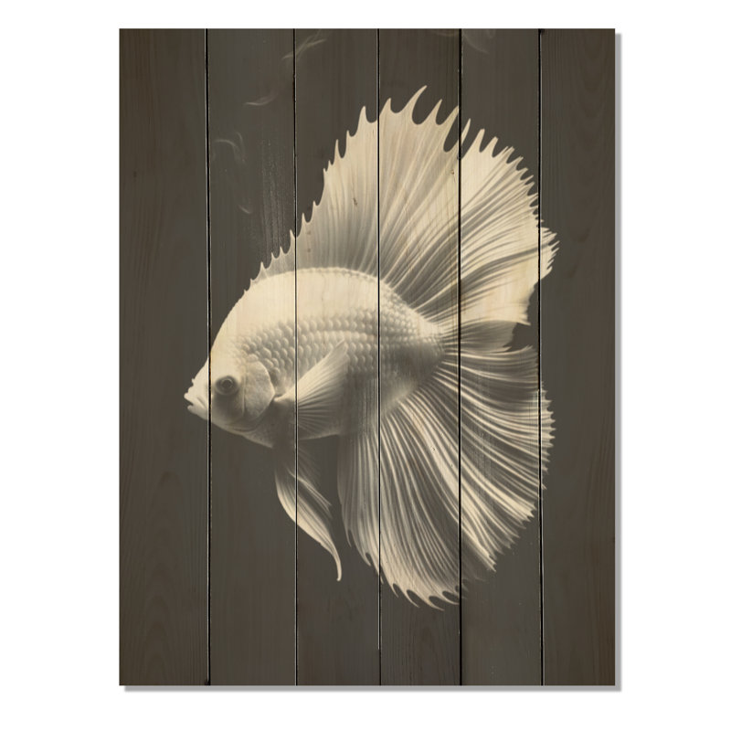 Golden Glint and Graphite A Butterflyfiish - Art mural en bois poisson-papillon sur bois de pin naturel, H 20 po x l 10 po