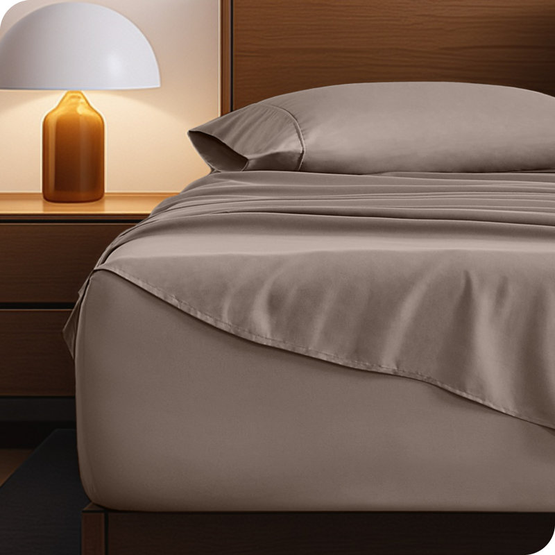 Ensemble de draps en microfibre 22 po, Ensemble de draps pour grand lit avec 2 taies d'or, Taupe