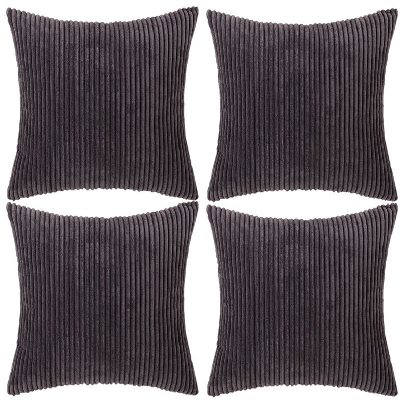 Coussin en velours côtelé Corduroy, Gris foncé