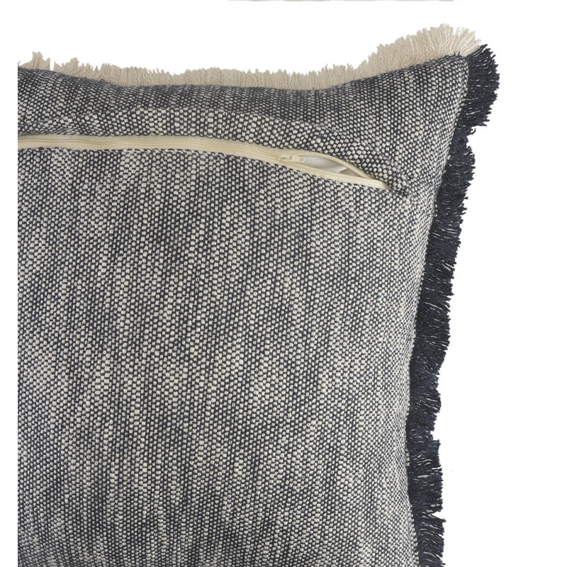Dark Blue and White Cotton Fringe Throw Pillow, 20" Square